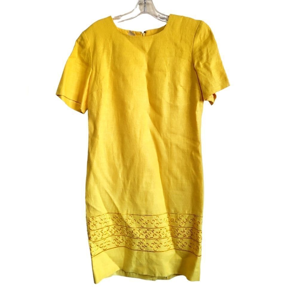 Talbots Sunny Yellow Short Sleeve Shift Dress with Eyelet Hem